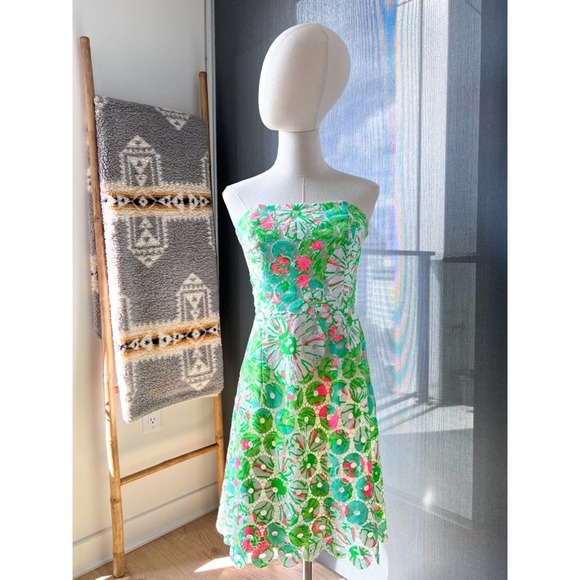 Lilly Pulitzer Dresses & Skirts - Lilly Pulitzer Rana Splish Splash White Green Pink Lace Off The Shoulder Dress 4